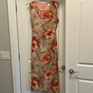 Tropical Floral Sleeveless Maxi Dress 100% Silk, Size XL